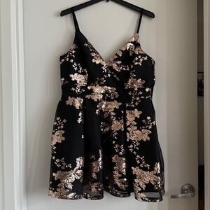 Fashion Nova Black and Gold Floral Dress